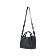 Armani Exchange schwarze Polyurethan-Handtasche mit silbergestreiftem Riemen