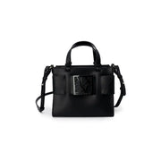 Armani Exchange Schwarze Polyurethan-Handtasche mit metallischem Logo und Riemen