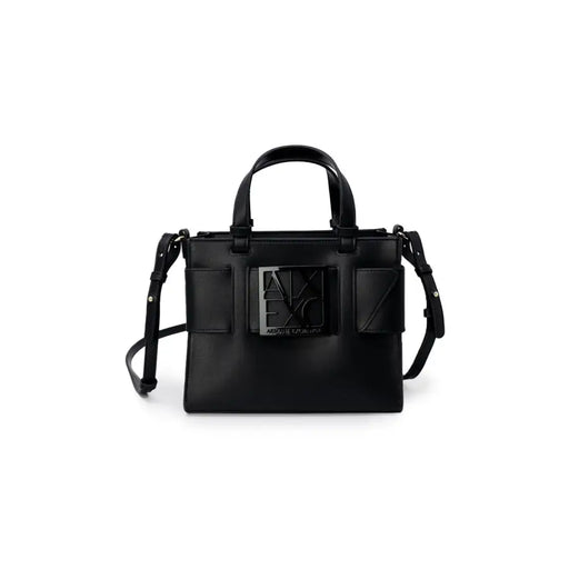 Armani Exchange Schwarze Polyurethan-Handtasche mit metallischem Logo und Riemen