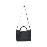 Armani Exchange Schwarze Handtasche aus genarbtem Leder mit silbernem, verstellbarem Riemen