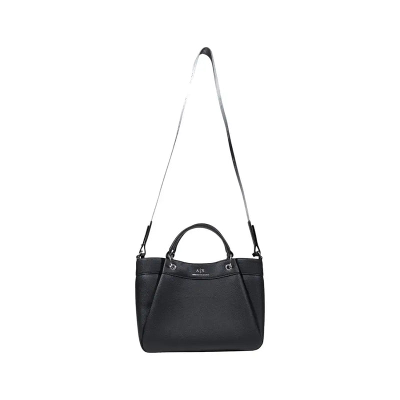 Armani Exchange Schwarze Handtasche aus genarbtem Leder mit silbernem, verstellbarem Riemen