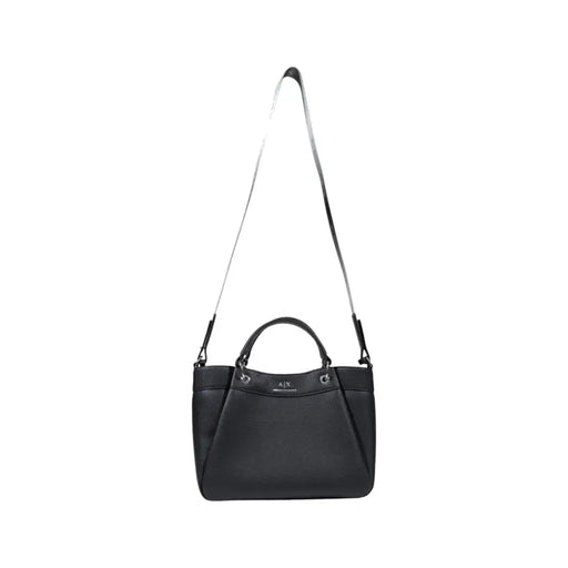 Armani Exchange Schwarze Handtasche aus genarbtem Leder mit silbernem, verstellbarem Riemen
