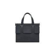 Armani Exchange black polyurethane handbag structured tote bag with shoulder strap and three front flap pockets