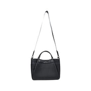 Armani Exchange black textured leather handbag with silver adjustable shoulder strap and top handles