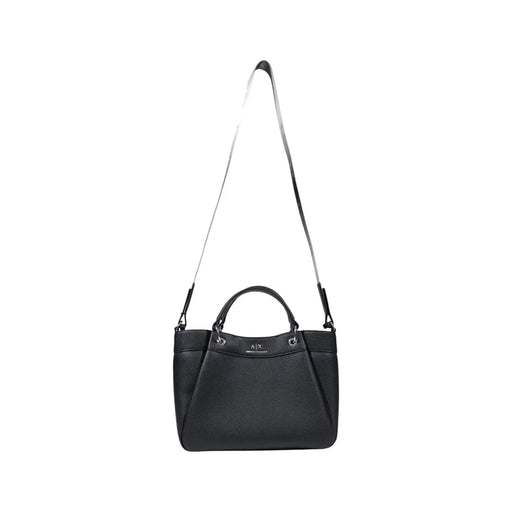 Armani Exchange black textured leather handbag with silver adjustable shoulder strap and top handles