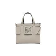Armani Exchange Hellgraue Lederhandtasche mit Axt-Logo-Plakette