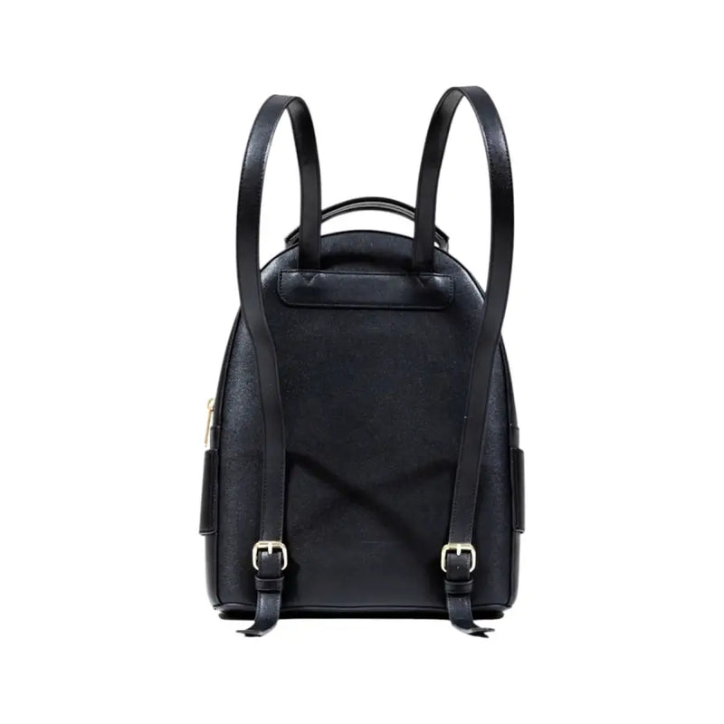 Armani Exchange black polyurethane rucksack for women with adjustable straps and gold-tone hardware in black leather