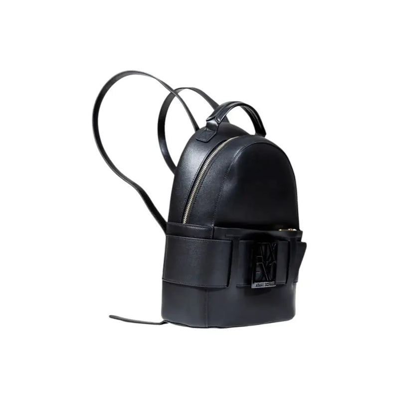 Armani Exchange Schwarzer Damenrucksack aus Leder mit Schleife und Logo-Plakette