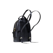 Armani Exchange black polyurethane rucksack for women featuring black leather with gold-tone zippers and buckles