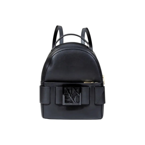Armani Exchange Schwarzer Mini-Rucksack für Damen aus Polyurethan mit goldenen Reißverschlussdetails