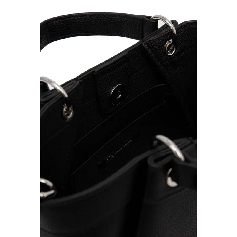 Armani Exchange Schwarze Beuteltasche aus Polyurethan mit Reißverschluss und silberfarbenen Beschlägen