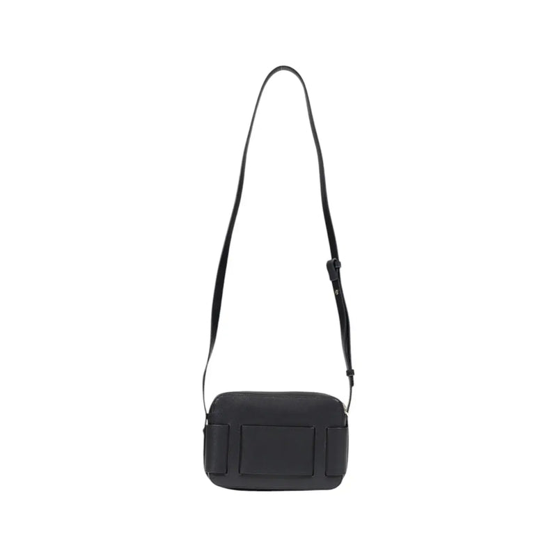 Armani Exchange black polyurethane zip bag for women with minimalist rectangular design and adjustable strap