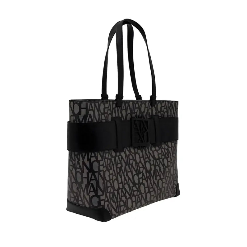 Armani Exchange Schwarze Polyurethan-Handtasche mit Print, grauem Farbverlauf und markantem Riemen