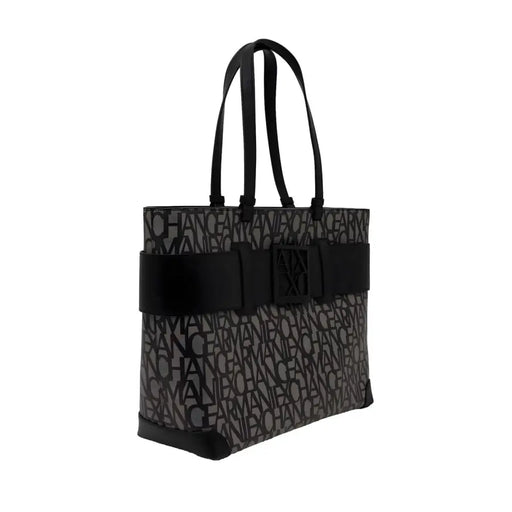 Armani Exchange Schwarze Polyurethan-Handtasche mit Print, grauem Farbverlauf und markantem Riemen