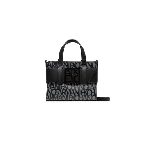 Armani Exchange Schwarze Handtasche aus bedrucktem Polyurethan mit Riemen