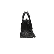 Armani Exchange black polyurethane handbag with bold mania logo print on transparent panel and structured top handles