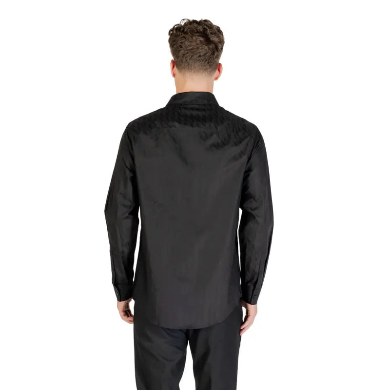 Men’s black long-sleeved button-up shirt and trousers from Armani Exchange