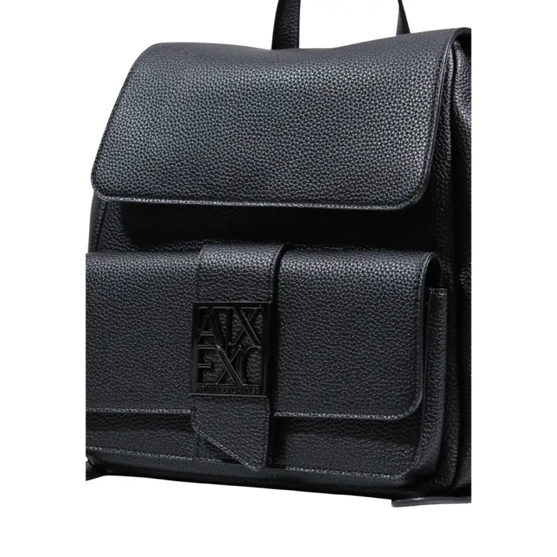 Armani Exchange Schwarzer Rucksack aus strukturiertem Leder mit geprägtem Logo-Emblem