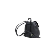 Black textured leather Armani Exchange rucksack for women with adjustable straps and gold-tone buckle pockets