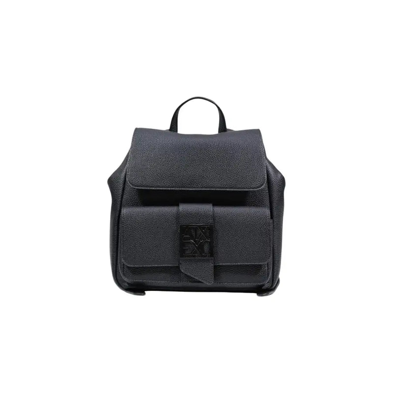 Armani Exchange Schwarzer Rucksack aus strukturiertem Leder mit Logo-Plakette