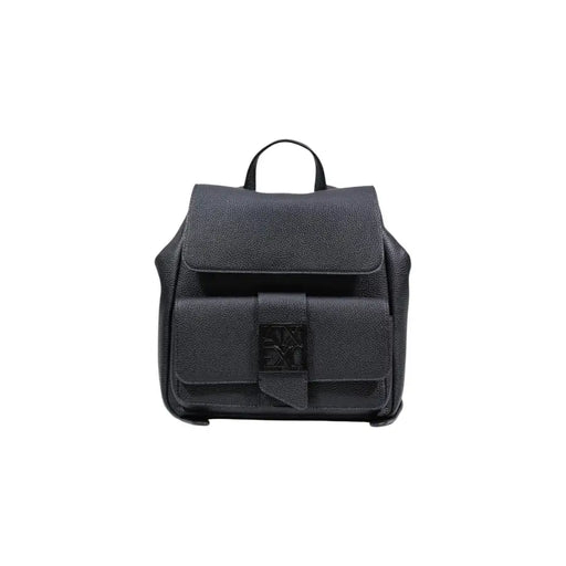 Armani Exchange Schwarzer Rucksack aus strukturiertem Leder mit Logo-Plakette