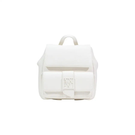 Elegantes Weiß Armani Exchange Schwarzer Damenrucksack mit Taschen und minimalistischem, geprägtem Logo