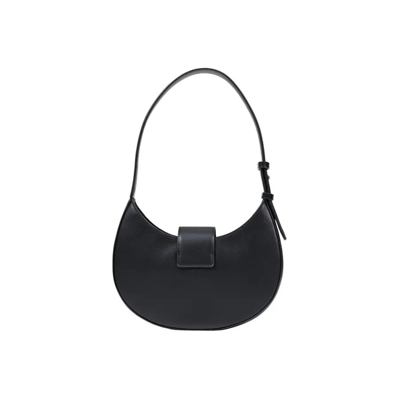 Armani Exchange black leather women’s hobo bag with zip closure and a sleek minimalist design with curved strap