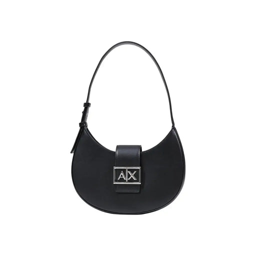 Armani Exchange Schwarze Hobo-Tasche aus Leder mit silbernem AX-Logo-Emblem