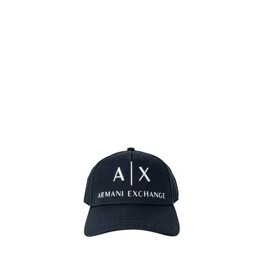 Armani exchange navy blue baseball cap with white logo and text.