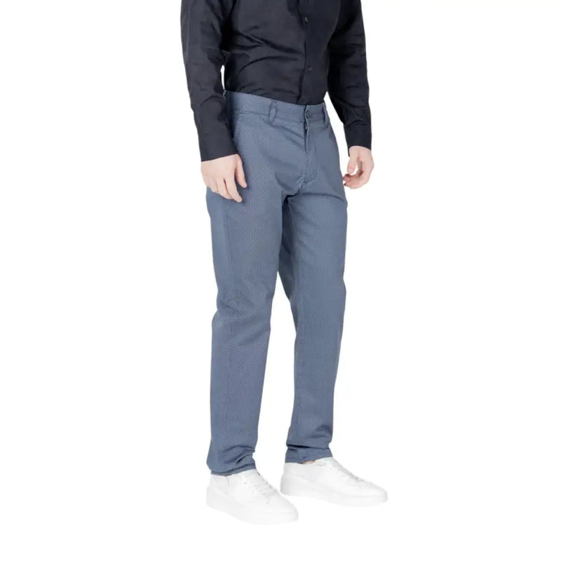 Armani Exchange blue men spring summer cotton blend dark blue textured trousers with subtle pattern and classic fit