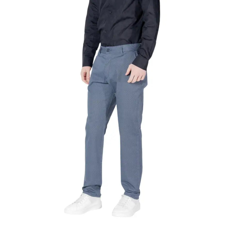 Armani exchange blue men spring summer cotton blend trousers featuring blue patterned dress pants with subtle textured weave