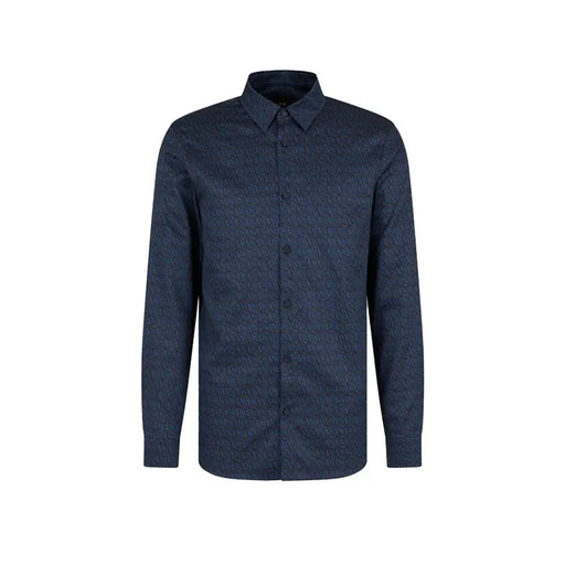 Armani Exchange blue printed cotton mens long sleeve shirt with a subtle repeating pattern and button-down design