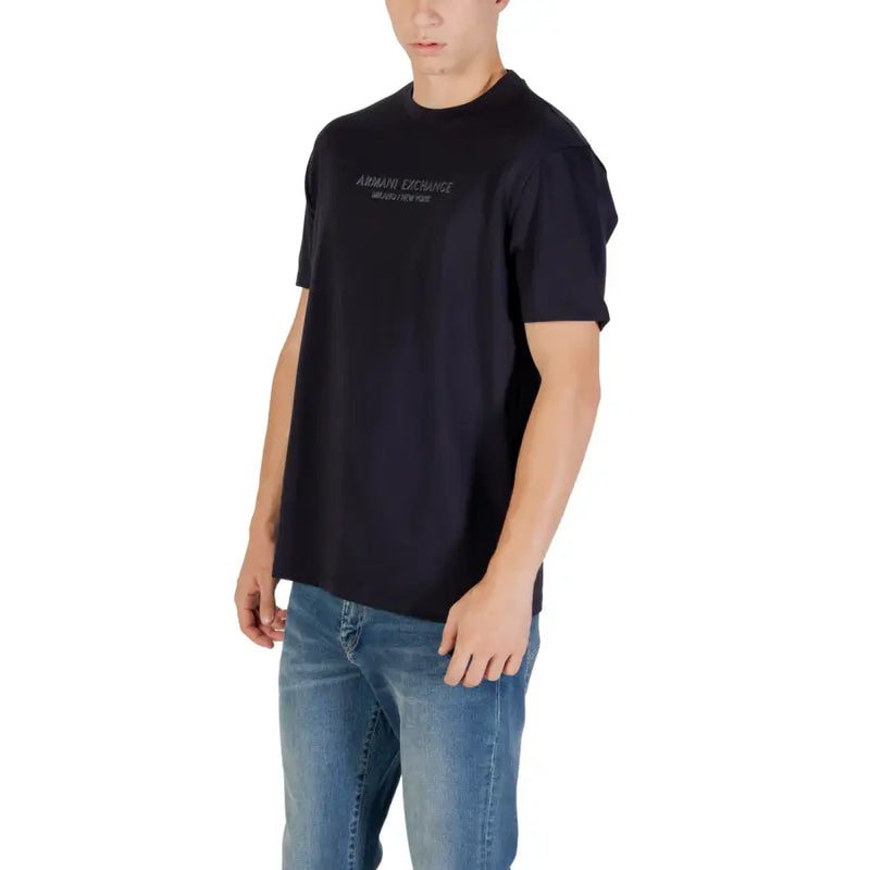 Schwarz Armani Exchange Baumwoll-T-Shirt für Herren mit dezentem silbernen Schriftzug auf der Brust