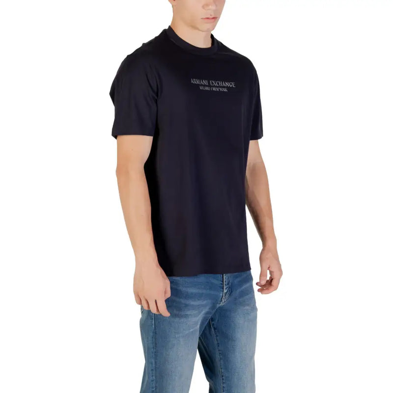 Schwarz armani exchange Baumwoll-T-Shirt für Herren mit weißem, gesticktem Logo auf der Brust im lässigen Stil
