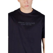 Armani Exchange schwarzes Baumwoll-T-Shirt für Herren mit dezenter silberner Stickerei mit Aufschrift armani exchange Mailand, New York