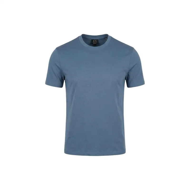 Ein elegantes, sattes Blau armani exchange Herren-T-Shirt aus Baumwolle mit Rundhalsausschnitt und minimalistischem Design