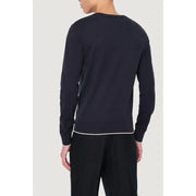 Armani Exchange blue v neck dark navy long-sleeved knit sweater with white trim in cotton cashmere blend
