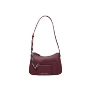 Armani Exchange Bordeaux zip handbag in burgundy textured leather with chain strap and matching card holder logo
