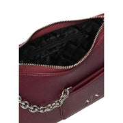 Armani Exchange bordeaux zip handbag maroon textured leather crossbody bag with silver chain strap and interior zippers