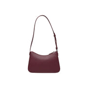 Armani Exchange Bordeaux zip handbag in burgundy pebbled leather with slender adjustable shoulder strap and pockets