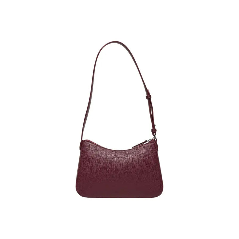 Armani Exchange Bordeaux zip handbag in burgundy pebbled leather with slender adjustable shoulder strap and pockets
