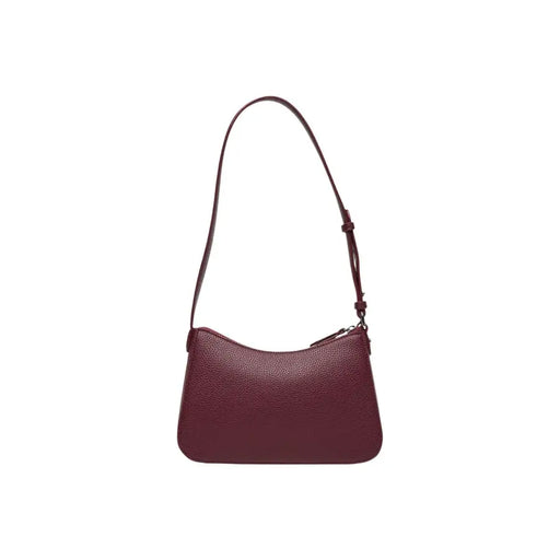 Armani Exchange Bordeaux zip handbag in burgundy pebbled leather with slender adjustable shoulder strap and pockets