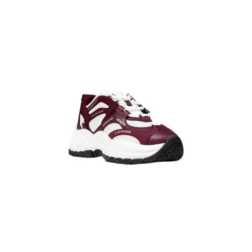 Armani Exchange women burgundy lace-up sneakers with white rubber sole and accents