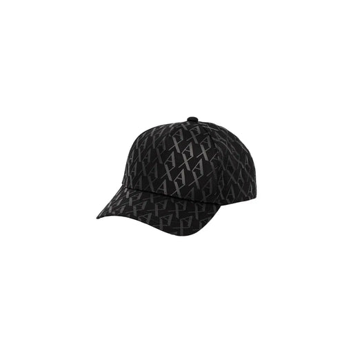 Armani Exchange Schwarze Baumwollkappe für Herren mit sich wiederholendem Monogrammmuster in hellerer Farbe, Vorderansicht