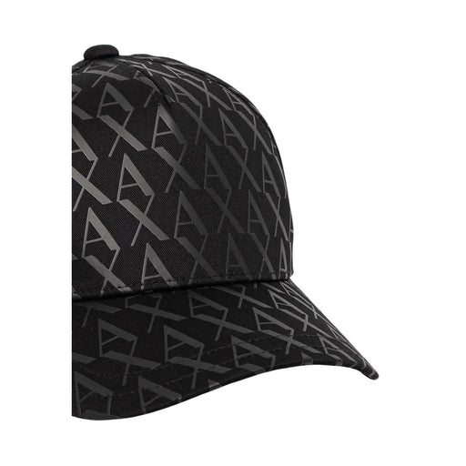 Armani Exchange Schwarze Baumwollkappe für Herren mit grauem Axt-Logo-Muster, Vorderansicht