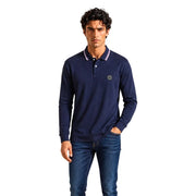 Armani Exchange Baumwollpolohemd für Herren in Marineblau mit weißem und violettem Kragenbesatz, Vorderansicht