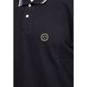 Armani Exchange Baumwollpolo für Herren in Dunkelblau mit rundem Logo-Patch und gestreiftem Kragenbesatz, Vorderansicht