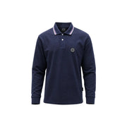 Armani Exchange Baumwollpolohemd für Herren in Marineblau mit gestreiftem Kragen und rundem Brustlogo, Vorderansicht