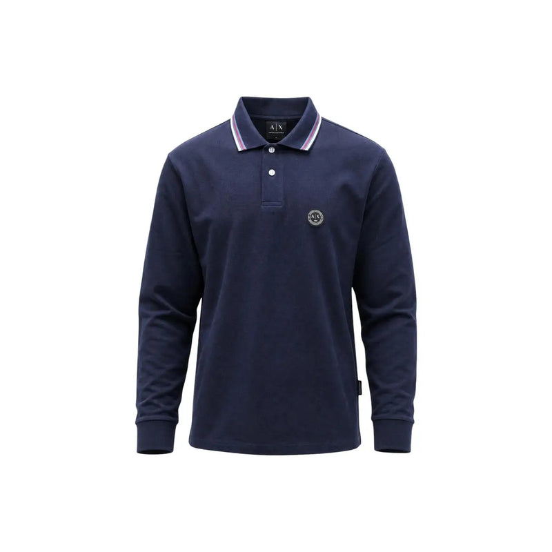 Armani Exchange Baumwollpolohemd für Herren in Marineblau mit gestreiftem Kragen und rundem Brustlogo, Vorderansicht