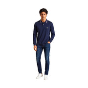 Armani Exchange Baumwollpolohemd für Herren in Marineblau mit weiß-grauem Kragenbesatz und rundem Logo, Vorderansicht